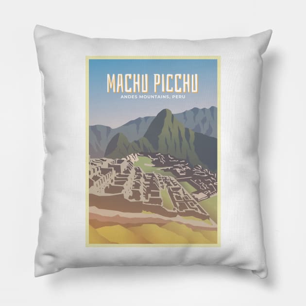 Machu Picchu, Peru - Vintage Travel Poster Pillow by AtifSlm