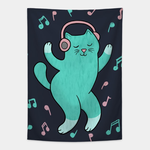 Music Loving Cat Tapestry by Drawn to Cats