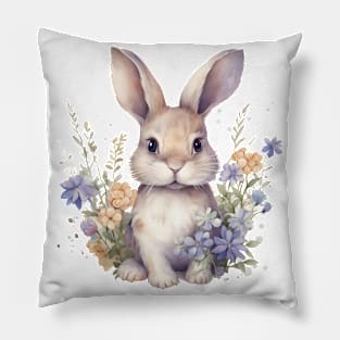 Cute Bunny with Flowers Pillow