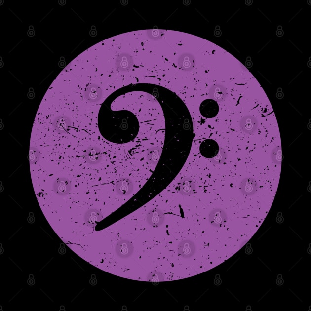 Bass Player Gift - Vintage Style Purple Bass Clef by Elsie Bee Designs