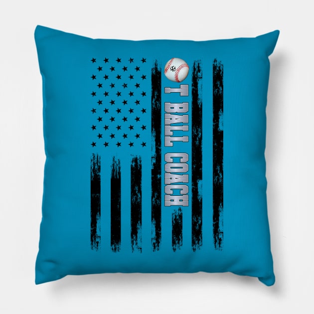 T-BALL COACH BLACK AMERICAN FLAG SILVER Pillow by Turnbill Truth Designs