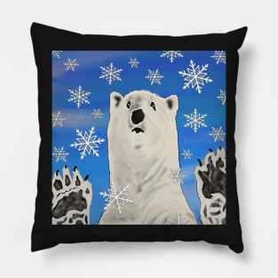 Funny Polar Bear Art with Snowflakes Fun Winter Home Decor and Gifts Pillow