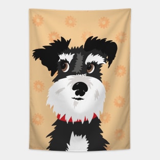 Black and White Miniature Schnauzer Dog with Orange Daisies Tapestry