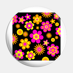 Seventies Look Floral Pattern 3 Black Background Pin