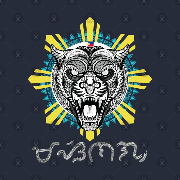 Philippine Sun Tribal line Art Tiger / Baybayin word Masinag (Transmitting light/Translucid) by Pirma Pinas