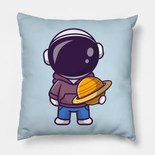 Cute Astronaut Holding Planet and Wearing Hoodie Cartoon Pillow