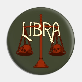 Red Libra Scale with Skulls Zodiac Pin