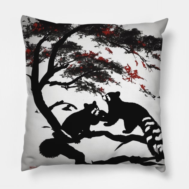 Red Pandas Shadow Silhouette Anime Style Collection No. 93 Pillow by cornelliusy