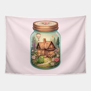 Enchanting Cottagecore Mason Jar with Frog Tapestry