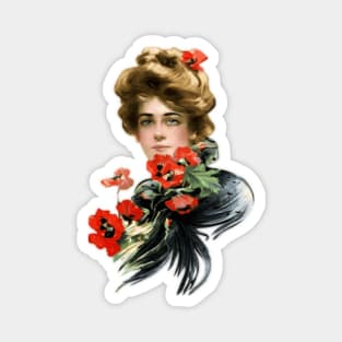 Gibson Girl Red Flowers Magnet