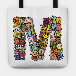 Alphabet Monster Doodle Letter M Monogram Tote