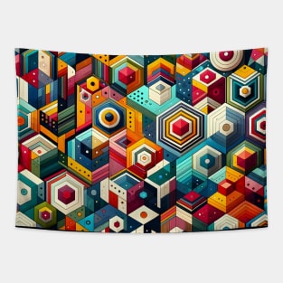 Abstract Geometric Pattern Art - Vibrant Low Poly & Isometric Design Tapestry