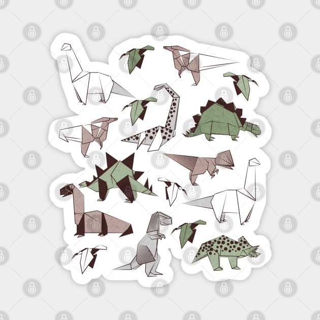 Origami dino friends // print // green white and beige dinosaurs Magnet by SelmaCardoso