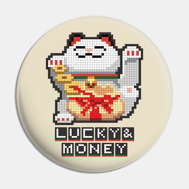 Maneki Neko Lucky & Money Japanese chubby white cat pixel art Pin by Settha.sk