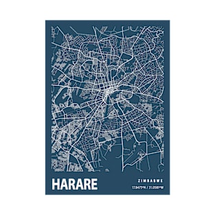 Harare Blueprint Street Map, Harare Colour Map Prints T-Shirt