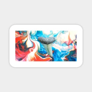 Glossy Red, White, and Blue Shark Tooth Fossil Paint Swirl Print Magnet