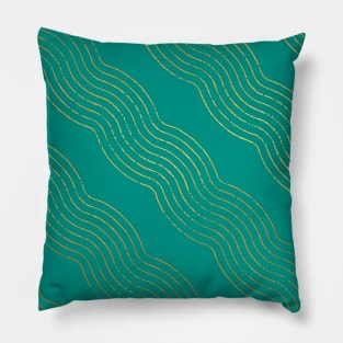 Teal Blue Gold colored abstract lines pattern Pillow