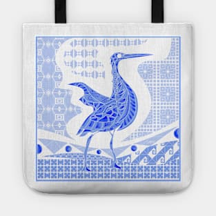 blue agami heron garza in ecopop talavera azulejo pattern in pop wallpaper Tote