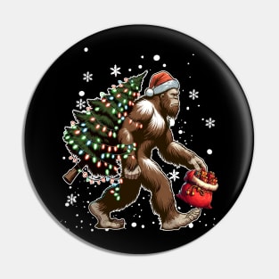 Bigfoot Carrying Christmas Tree Sasquatch Believer Pajama Pin