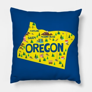 Oregon State USA Illustrated Map Pillow