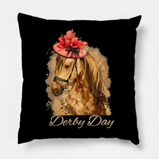 Funny Horse Derby Party Blue Pillow