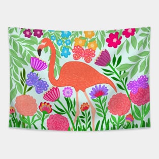 Enchanting Flamingo Butterfly and Flower Design Tapestry