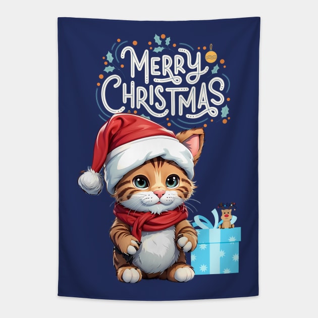 Merry Christmas Santa Cat Tapestry by BrisaArtPrints