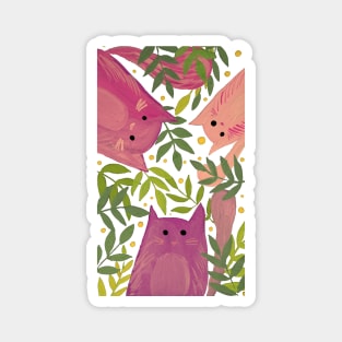 Cats and branches - pink and green Magnet