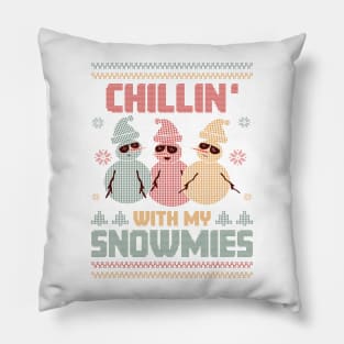 Retro Frosty Trio: Chillin' with My Snowmies Pillow