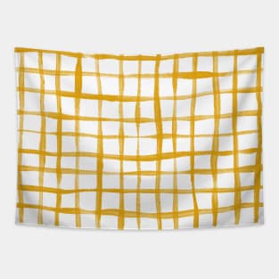 Loose Weave Hand Painted Check Pattern in Mustard Yellow and White Tapestry