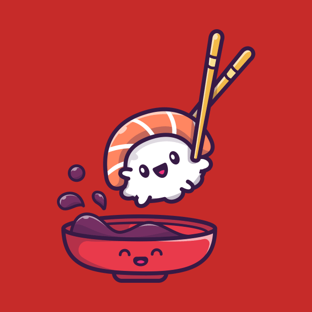 Cute Sushi With Soy Sauce Cartoon Vector Icon Illustration by Catalyst Labs