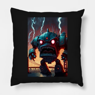 Alien Monster giant robot cyborg attacking the city Pillow