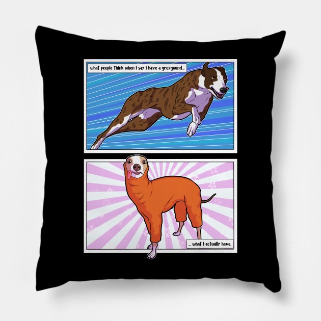 Greyhounds Expectation vs Reality Pillow by Iluvmygreyhound