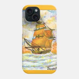 ship sailing in the sense colorful warm colors seascape acrylic painting Phone Case