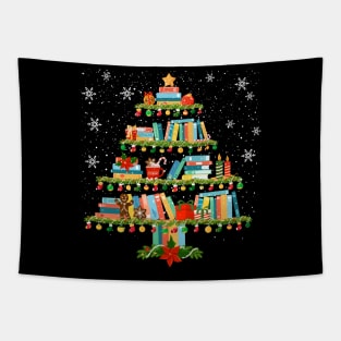 Merry Bookmas Tree Reading Books Lover Tapestry