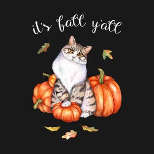 Watercolor Cat Art Autumn Its Fall Yall Cat Lover Gifts T-Shirt