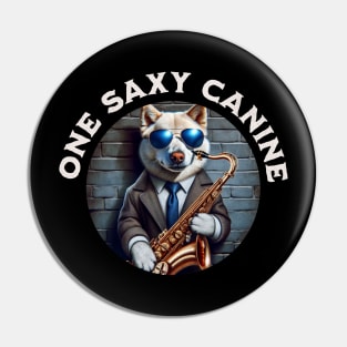 Funny Dog Playing Saxophone One Saxy Canine Jazz Musician Pin