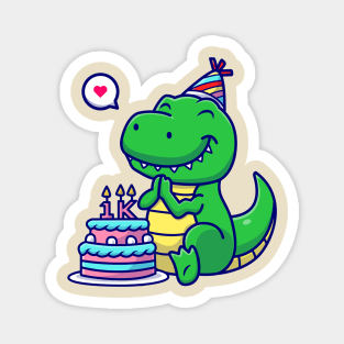 Cute Dinosaur Celebrate Birthday Party Cartoon Magnet