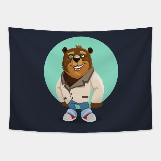 Cool California Hippie Brown Bear Artwork Tapestry by PatrioTEEism