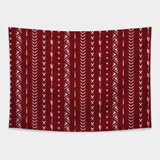 Boho mud cloth pattern, textured burgundy red and white Tapestry