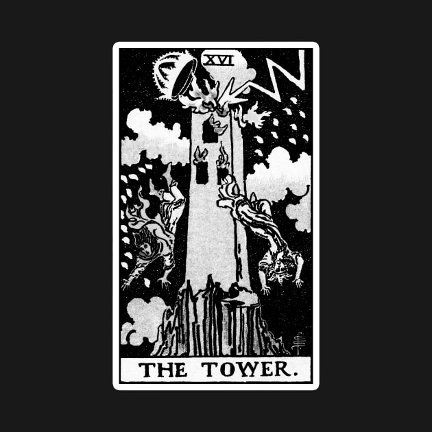 XVI. The Tower Tarot Card | Black and white by wildtribe