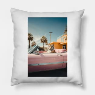 Cool Tiger in a pastel Cabrio in Palm Springs Pillow