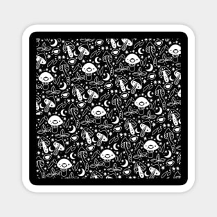 Cottagecore Mushroom Moon Black Pattern Magnet