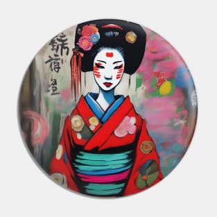 Japanese geisha with flowers Pin