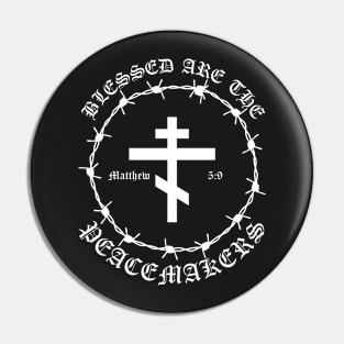 Blessed Are The Peacemakers Matthew 5:9 Orthodox Cross Barbed Wire Punk Pin