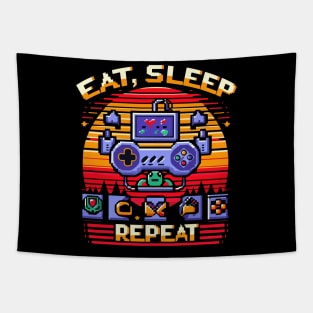 EAT SLEEP,  GAME REPEAT in retro futuristic style Tapestry