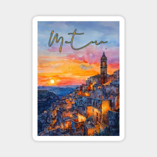 Matera Italy Watercolor Painting – Historic Stone City Travel Art Magnet