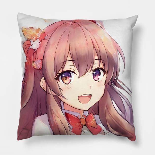 Brown hair beautiful anime girl Pillow by animegirlnft