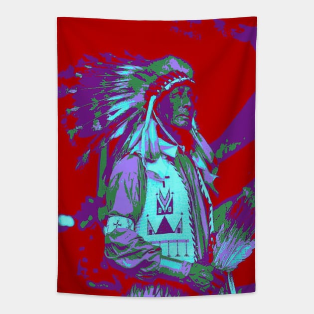 Native American Chief Pop art Tapestry by icarusismartdesigns