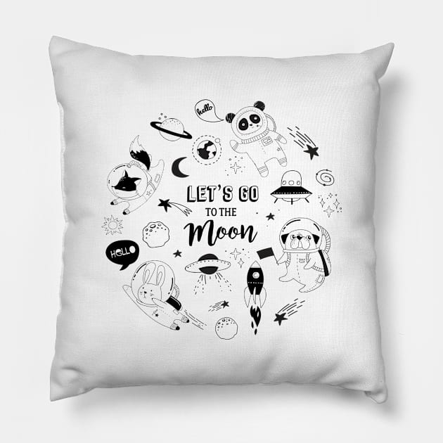 let s go to the moon doodle universe Pillow by Mako Design 